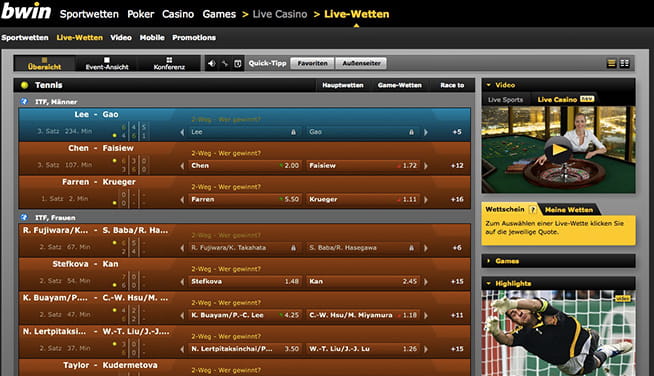 Im Livewetten-Bereich finden sich auch Live-Streams