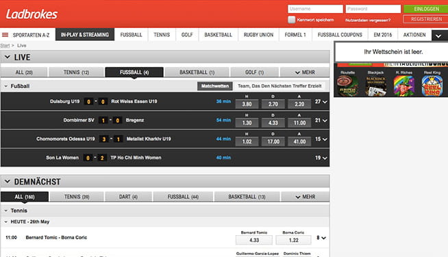 Livewetten bei Ladbrokes sind spannend und unterhaltsam